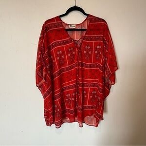 Show Me Your Mumu Red Patterned Women's Kimono Top Size XL Beachy Vacation